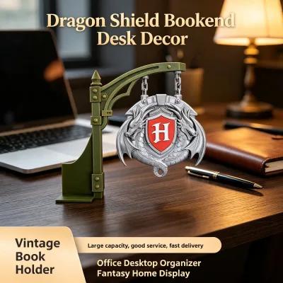 Dragon Retro Shield Bookend Vintage Metal Book Holder Fantasy Style Desk Organizer Decorative Book Support For Home