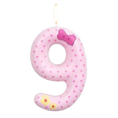 Pink Bow Number 9 Polka Dot Lovely Birthday Cake Toppers for Girls & Women Indoor Use