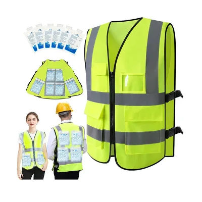 BSCI Factory Custom Logo Black/Gray Portable Cooling Safety Vest Ice Pack Reflective Design for Outdoor Work Hot Weather