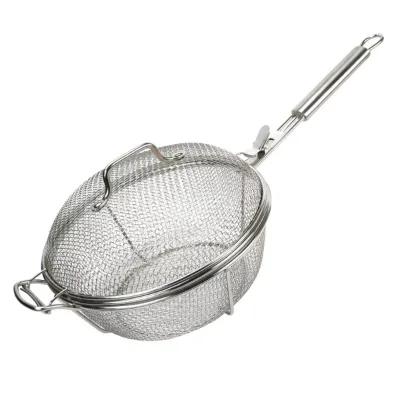 Folding Portable Outdoor Grilling Wire Mesh Rotisserie Stainless Steel BBQ Grill Basket Mesh Kitchen Cooking Deep Frying Basket