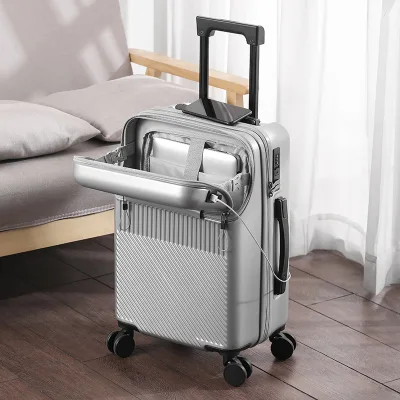 Lightweight Business Travel Carry-On Suitcase USB Port & Laptop Compartment PC Material Zipper Closure Convenient Luggage Sets