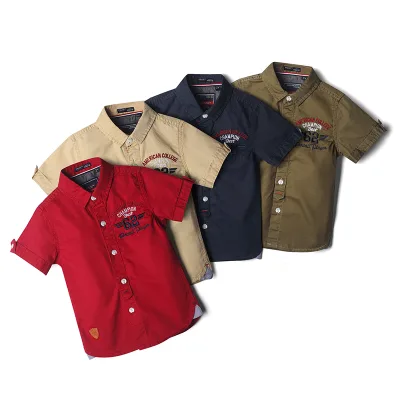 Wholesale Boys' Casual Short Sleeve Shirts 100% Cotton Woven Fabric Breathable Eco-Friendly Anti-shrink Turn-Down Collar