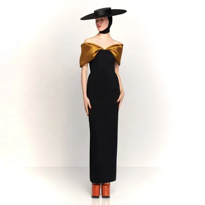 Women's Elegant and Graceful V-Neck Off-Shoulder Long Dress AliExpress Fashion Banquet Dress Spliced Dress Evening Party Dress