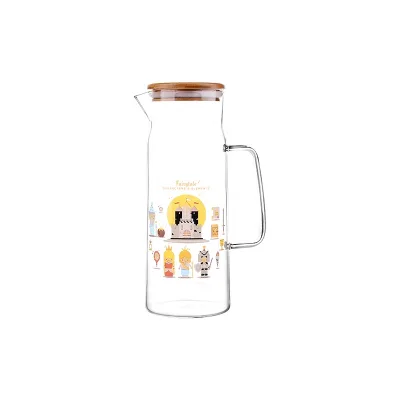 High Quality glassware 1.25L Custom Decal Pitcher Borosilicate Microwave Safe clear Glass Carafe Pitcher with Lid
