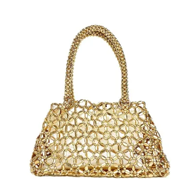 Korean Style Chic Woven Hollow Out High Quality Handbag Versatile Tote Underarm Bag Sparkling Handmade Beaded Bags