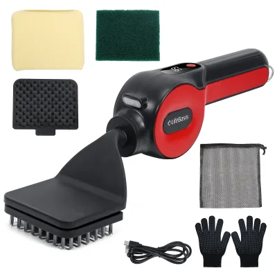 No Metal Bristle Electric Grill Brush Reciprocating BBQ Cleaner 60W 1800mAh Battery Cordless Scraper with Fireproof Cloth