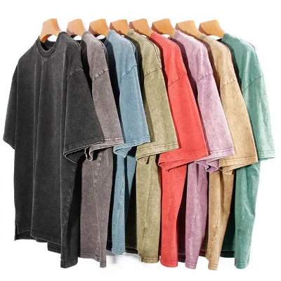 Oem Retro 100% Cotton Heavyweight Mens Oversized Tshirt Dtg Print Tee Logo T-shirt Stone Acid Washed Vintage Custom T Shirt