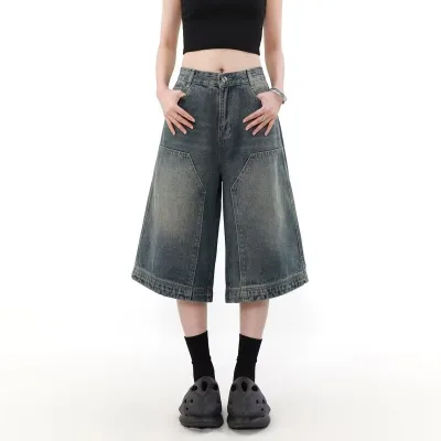 Design Boys Denim Shorts Loose Fit Breathable Woven Knitted Weaving Print Vintage Street Suit Mid Light Dark Summer