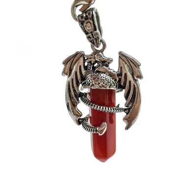 Unique Red Carnelian Point Pendant with Metal Dragon Shape Necklace Crystal Craft Mixed Rose Quartz Crystal Pendant for Gift