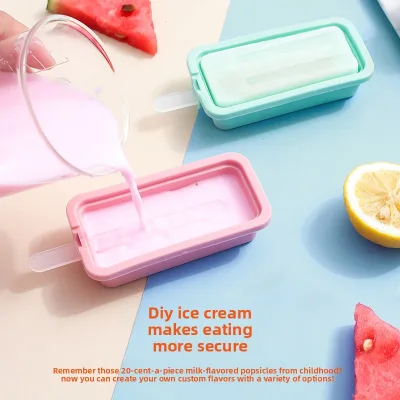 DIY Cream Popsicle Mold Rainbow Color Ice Cream Food Grade Easy Demoulding Long Silicone Model BH448-5