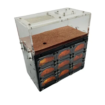 Multi Layer 9 Grid Transparent Acrylic Small Animal Cage with Separate Compartments, Stackable Rodent Breeding Tank