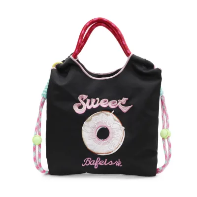 Women's Japanese-Style Ins Embroidered Donut Pattern Nylon Zipper Closure Shoulder Crossbody Bag Fresh Sweet Summer 2025 New