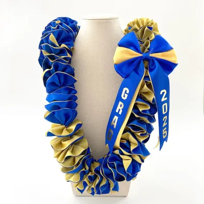 Handmade Hawaiian Graduation Ribbon Leis with Wood Beads Grad Flower Leis for College High School Graduation Party Accessories