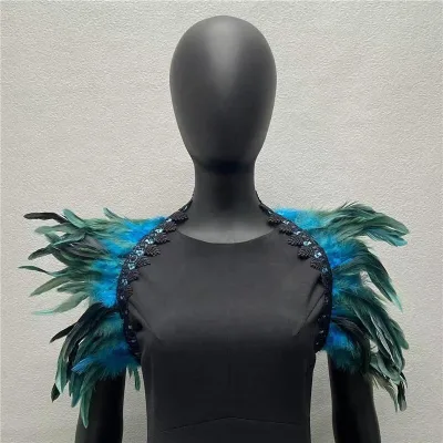 Gothic Style Long Feather Shawl Makeup Ball Collar Scarf for Halloween Costume Accessories for Role Playing Winged Winged Outfit