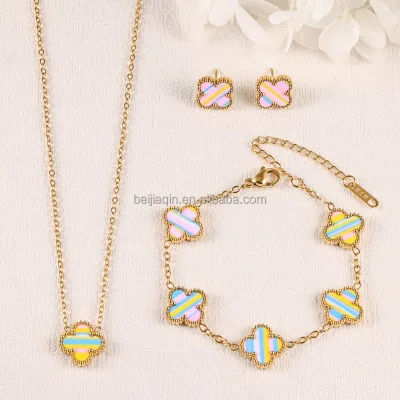 High-quality Fashionable Stainless Steel 13MM Bracelet/ear Ring/necklace Set of 3 Pieces/sets - Resistant to Fading