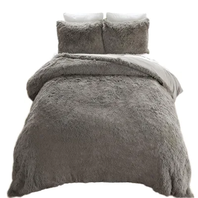 Grey Faux Fur Sherpa Washable Duvet Cover Sheet Pillowcase Large Shag Bedspread Soft Plain Bed Sheet High Quality Bedding Set