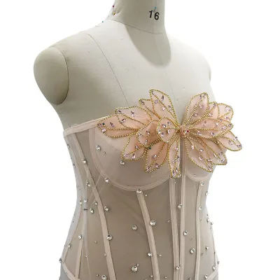 WHD-176 Latest Fashion 3d Flower Lace Applique With Multi Color Bodice Applique for Dresses