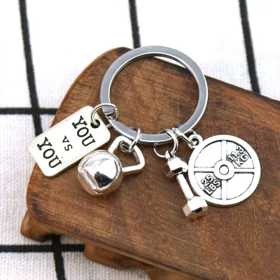 Fitness Sports Themed Keychain Dumbbell Barbell Kettlebell Shaped Pendant Accessories