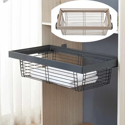 VT-10.036 Welltop Metal Wire Hanging Space-Saving Easy Mount Storage Shelf Sliding Folding Laundry Basket 564-864x175x175mm