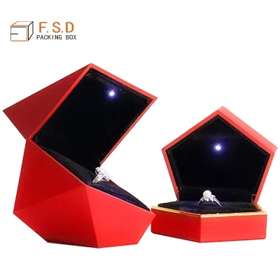 Luxury Custom Color Logo Special Novel Design Fancy Packaging Gift Premium High End Diamond Shape LED Light Jewelry Box