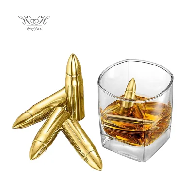 Medium Gold Whiskey Ice Cube Reusable Ice Cubes Stainless Steel Whiskey Stones Food Grade Bullet Shape Frozen Ice Cubes