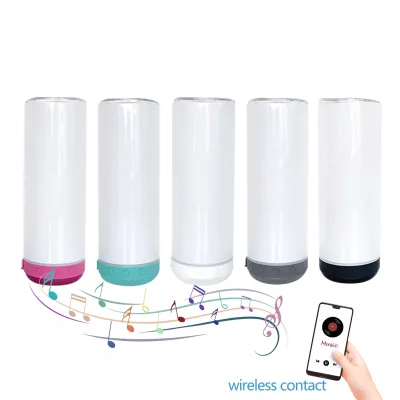 Bluetooth Sublimation Straight Smart 20oz Insulated Speaker Coffee Mug White Skinny Sublimation Tumbler with Speaker