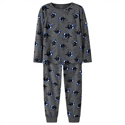 NAME IT Boy Skull Printed Autumn Soft Cotton Spandex Blend Long Sleeve Sleepwear Set