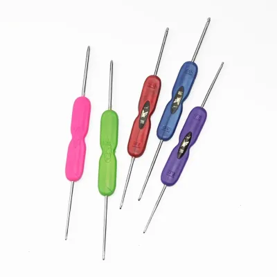 Colorful aluminum crochet hooks, hand woven DIY gift making, plastic double ended crochet hooks