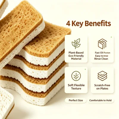 Reusable Wood Fiber Dish Sponge Double Layer Scratch Free Kitchen Cleaning Sponge Absorbent Sponges for Washing Dishes Cookware