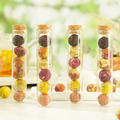 Hot Selling Beautiful Flower Tea Ball 6 Pcs in One Tube Packing Blooming Flower Tea Customize Logo