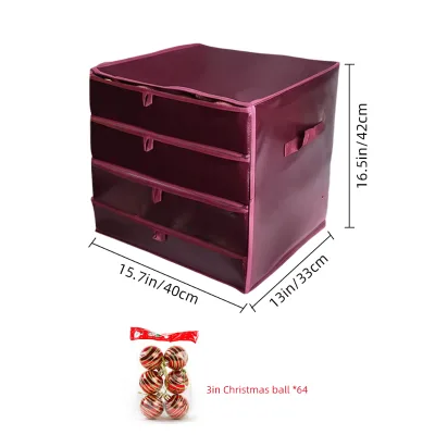 Portable Christmas Ornament Storage Box Decoration Storage Bins for Holiday Festive Decorations  with Handles with Divided Layer