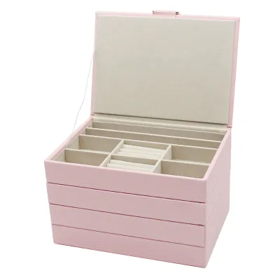 Custom Luxury Best Quality pink Rectangular Jewelry Box Packaging Multilayer Palace Jewelry Box Delicate Jewelry Box