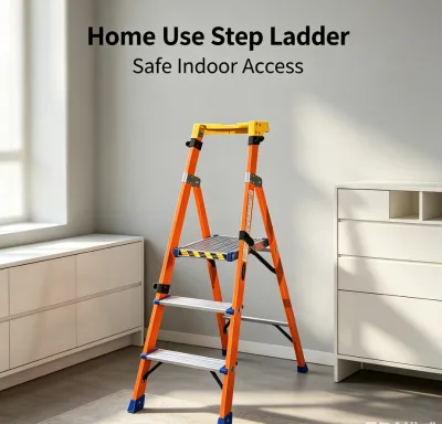 Insulated Platform Step Ladder for Home Renovation - Heavy Duty Fiberglass Folding Ladder with Non-Slip Steps & Safety Handrail