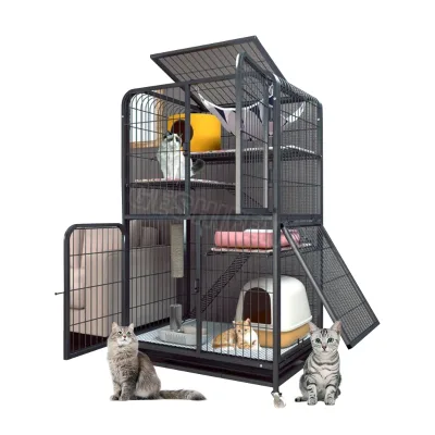 Wholesale OEM Metal Iron Wire Big Large Indoor Multi Layer Cat House Wire Rabbit Ferret Condo Cage Foldable Cat Cage