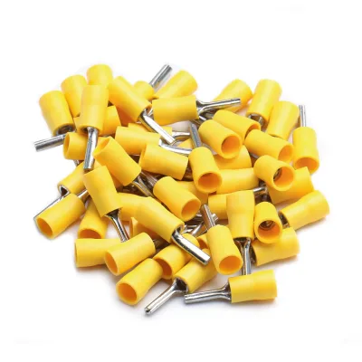 Baoteng 500 Pack Pin Shaped Pre Insulating Terminal PTV 5.5-13 12-10 AWG 0.11" Pin Width Yellow