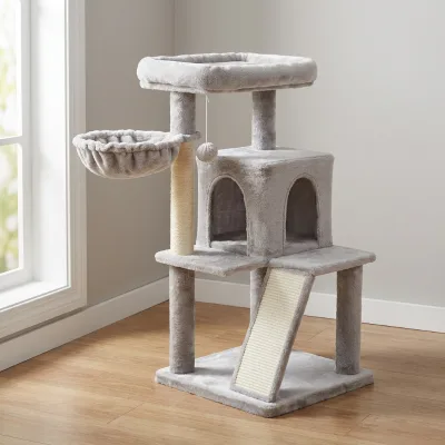 Modern Eco-friendly Plush Wooden Three-layer Adjustable and Customizable cat Scratching Board cat Tree