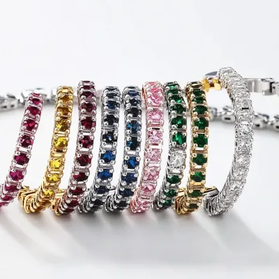 Custom Stone Color 4mm Stainless Steel Zircon Stone Inlay Tennis Bracelet