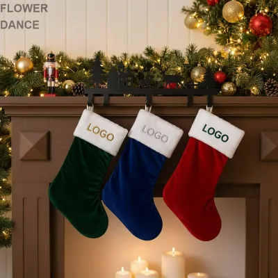 Custom Embroidery 18inch Christmas Stockings Bulk Velvet Xmas Stocking Personalized with Logo Holiday Decoration Factory Supply