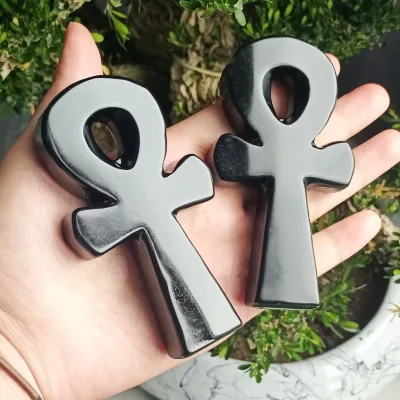 Wholesale Hot Selling Healing Crystal Crafts Natural Black Obsidian Ankh for Meditation and Feng Shui