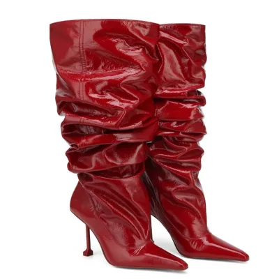 Womens Slouch Calf Boots with Microfiber Upper EVA Midsole Rubber Outsole Pointed Toe High Heel for Adult Women Fashion Wear