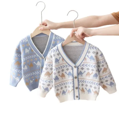 Autumn Winter Children Boys Girls Cartoon Dinosaur Christmas Knitted Warm Thickened Jackets Coat Cardigan Baby Sweater
