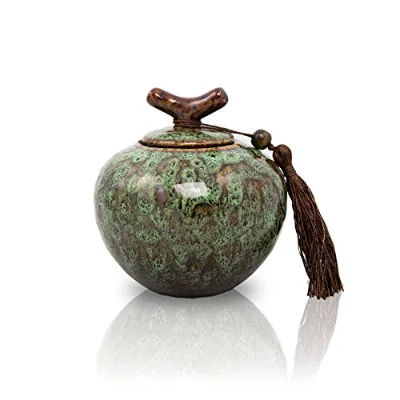 Ceramic Pet Urns Ceramic Memorial Keepsakes for Loved One - Extra Small - Holds up to 20 Cubic Inches of Ashes - Moss Green