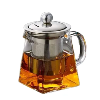 Household High Borosilicate Glass Stainless Steel Teapot square Glass Flower Teapot with Filter