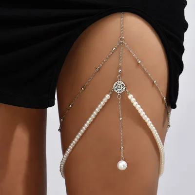 Wholesale Leg Chain Exaggerated Simple Multilayered Pearl Fashion Jewelry Body Chain for Leg Jewelry for Women