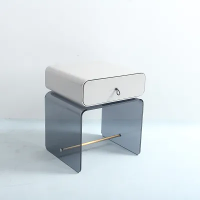 Minimalist Modern Style MDF High Gloss Painting Acrylic Base Bedroom Furniture Nightstand