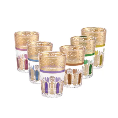 Factory Small Morocco Arabic Style Glass Tea Coffee Cup with Customized Golden Plated Silver Decal Design Table Decor Gift Box
