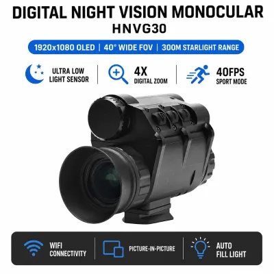 Digital Night Vision Monocular HD Video Recording Playback Function HNVG30 Display Brightness Control Ultra Low Illumination