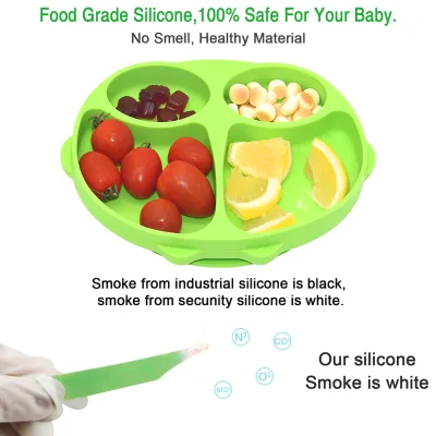 Eco Friendly Strong Suction Grip Baby Silicone Divided Dish Plates Food Grade Silicone Baby Bowl Silicone Suction Plate Bowl
