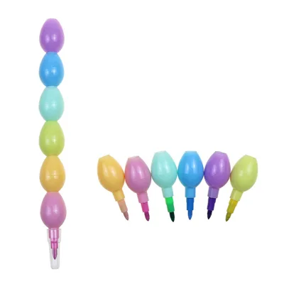 BECOL Wholesale Creative Cartoon Student Painting Crayons 6 Colors Easter Egg Shape Stick Stack Crayon Set for Children Drawing