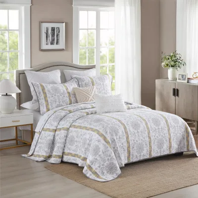 New Cheap Price Cotton King Size Grey Yellow White Striped Paisley Bedspread Quilt Sets